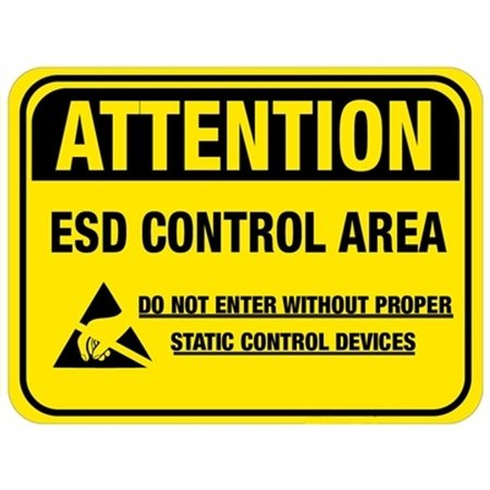 5S SUPPLIES Attention ESD Control Area yellow backgorund 20in Diameter Non Slip Floor Sign FS-ESDYLW-20